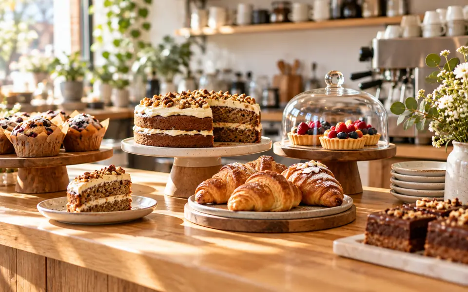 Auswahl hausgemachter Kuchen und feiner Gebäckstücke